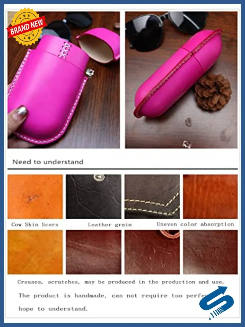Vintage Cowhide Leather Glasses Case Handmade Anti-Crush Storage Box
